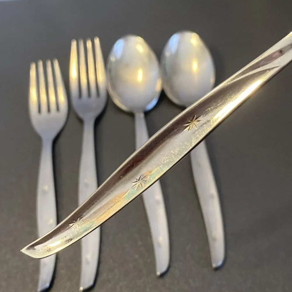 Vintage Atomic Star Starburst Dixon Deluxe Stainless Steel Flatware 1960's Japan